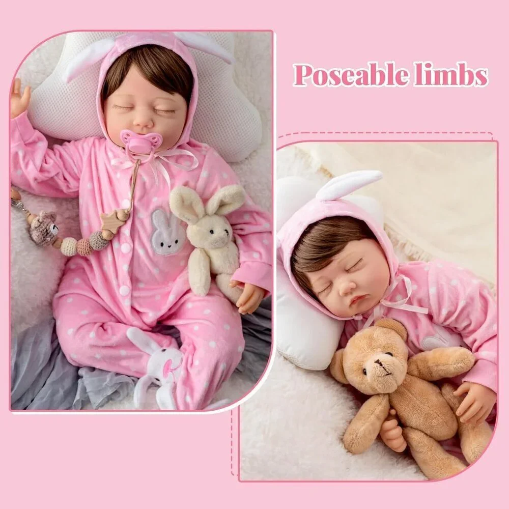 22inch Soft Cloth Body Newborn Baby Dolls Poseable Limbs Sleeping Doll Girl